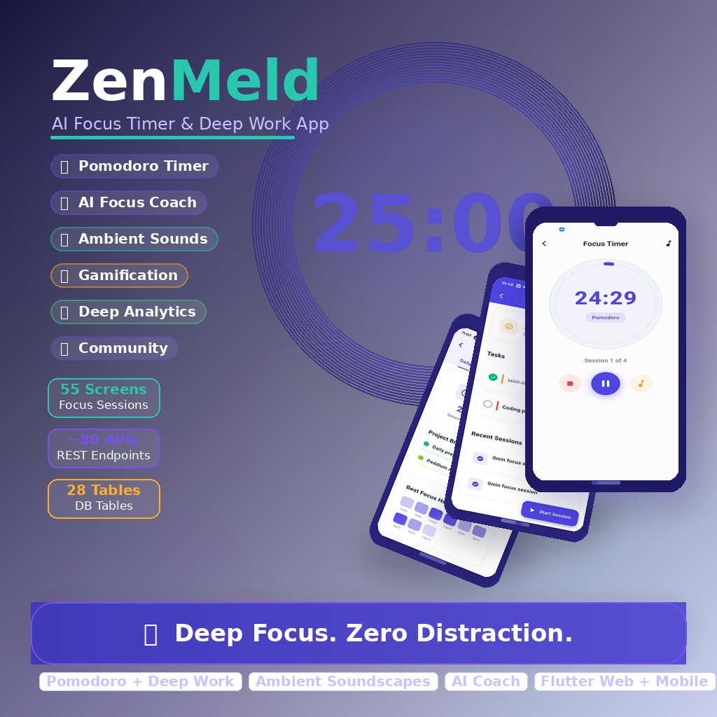 ZenMeld – AI-Powered Focus Timer & Deep Work App | Peddlum