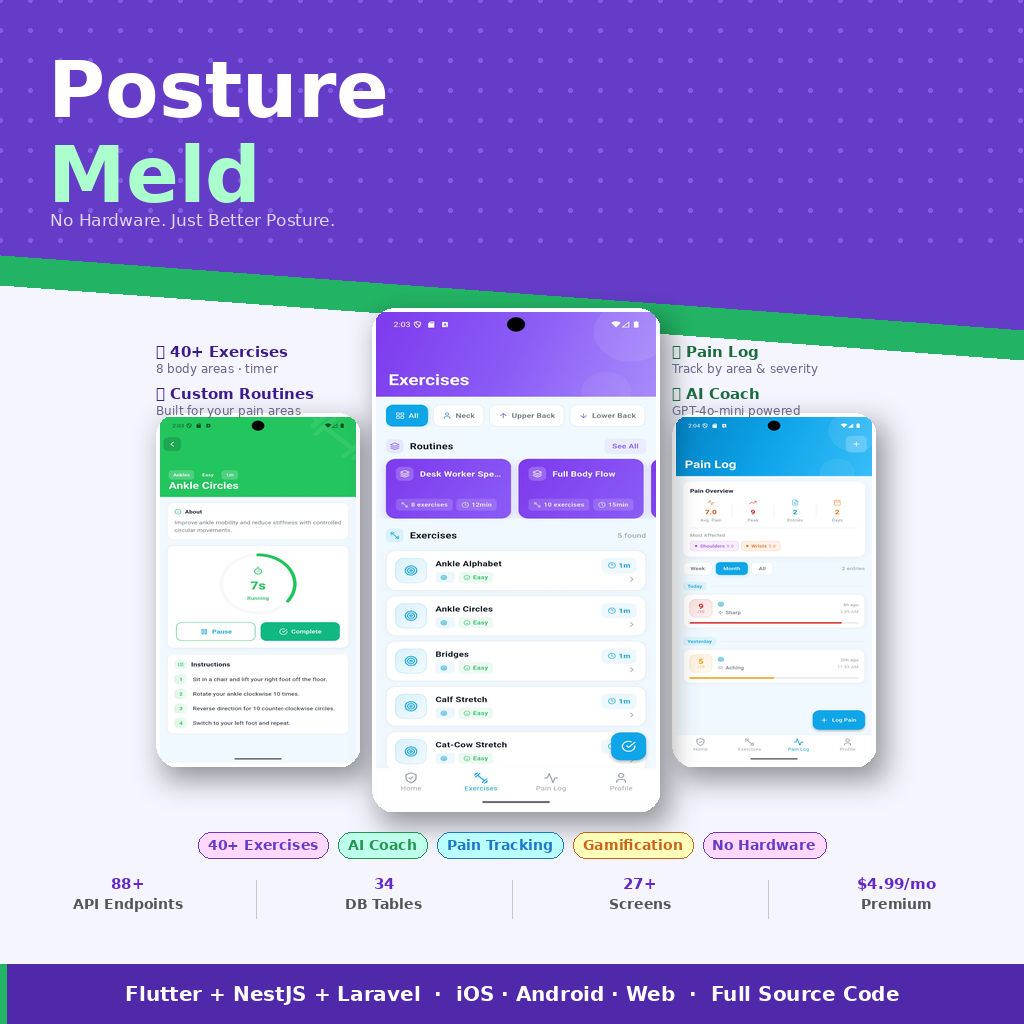 PostureMeld - No Hardware. Just Better Posture. | Flutter + NestJS ...